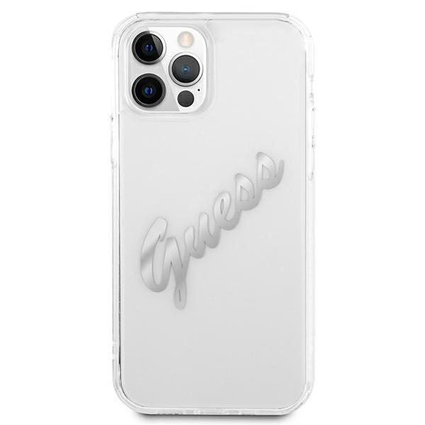 Guess Guhcp12Mktrsvsi Iphone 12/12 Pro 6,1 Transparent Hardcase Vintage Script Silver