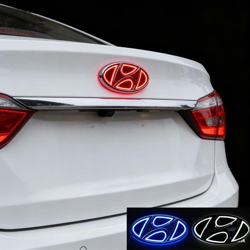 Светодиодная подсветка логотипа для Hyundai VERNA Elantra ACCENT SONATA TUCSON SANTAFE IX35 I30 GENESIS COUPE Светодиодный значок 5D Наклейка на переднюю и заднюю часть автомобиля