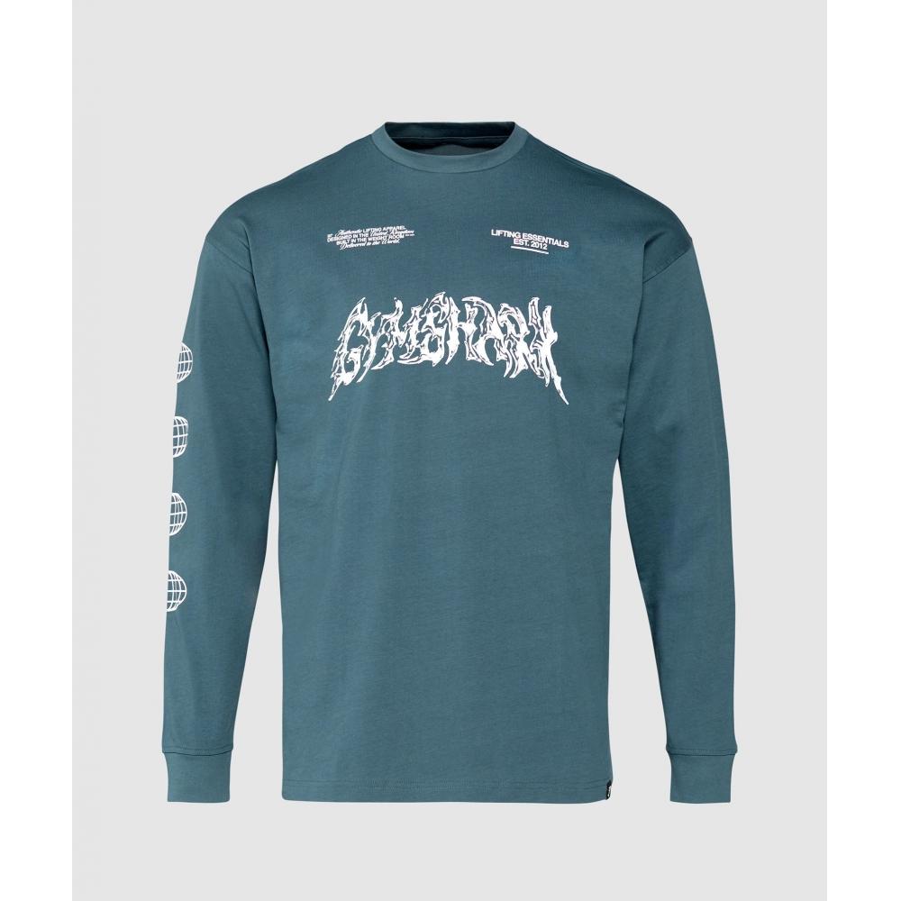 Gymshark Футболка с длинным рукавом с принтом METAL LIFting, цвет карго синий A7A1S UCTP