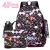 4Pcs/set Anime Cartoon Printed Backpack with Handbag Pencil Case 750Ml Water Bottler for Teenager Boy Girl Large Capacity Bookbag Schoolbag Mochila