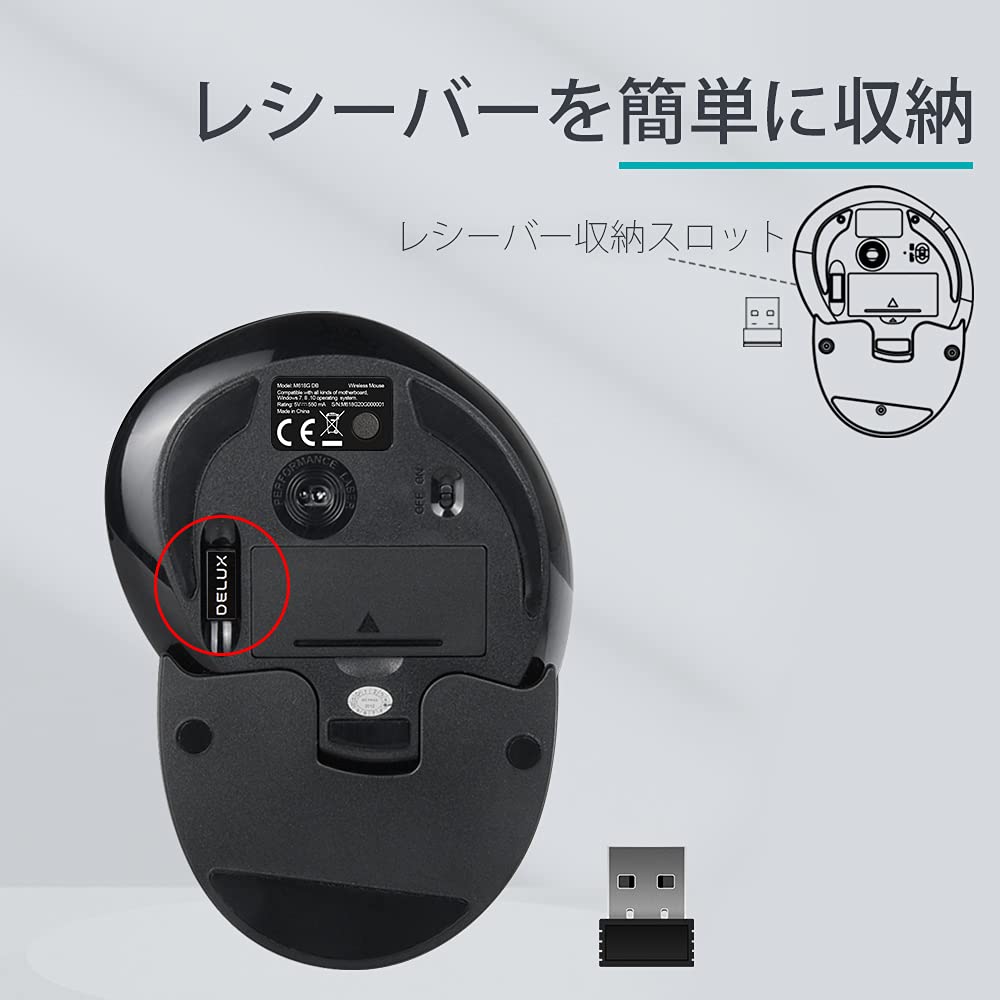 DELUX Беспроводная Эргономичная Мышь Тихая Вертикальная Съемная Кисть 6 Карпальная Рука для 2.4G Мыши, Подставка для запястья, 800/1200/1600 DPI, Кнопки, Туннельный синдром, Запястье, Усталость,