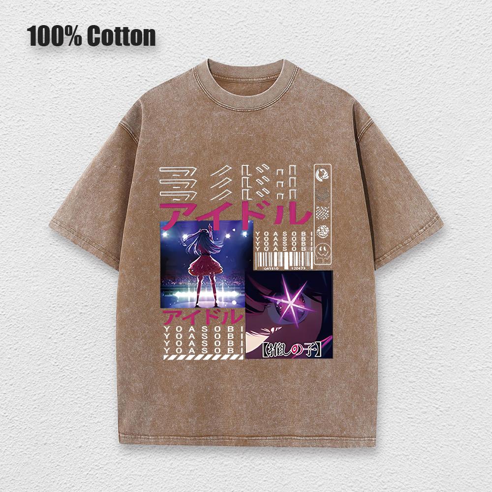 Кислотная футболка Kawaii Oshi No Ko Аниме Ай Хосино Косплей Футболка Горячие Мультяшные Фанаты Отаку Футболка Повседневная Однотонная Хлопковая Унисекс Футболка