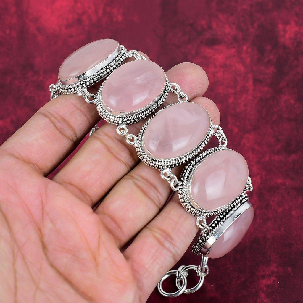 Rose Quartz 925 Solid Sterling Silver Bracelet & Necklace Jewelry Set, Beautiful Handmade Gemstone Jewelry Set, Adjustable Chain Jewelry for Her