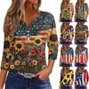 Жен. Футболка Футболка С принтом Пуговицы Рукав 3/4Ежедневно Выходные Мода Классический Топ с v-образным вырезом Обычный