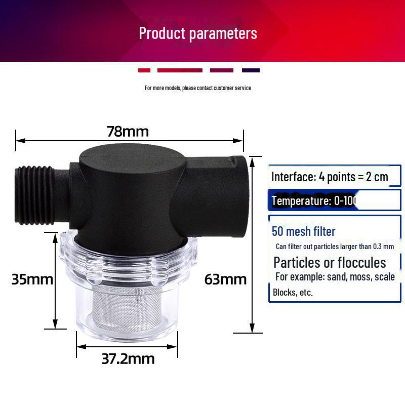 Compact 4-Point Water Filter with 50 Mesh for RV Tanks, Washers, and Sand Filtration