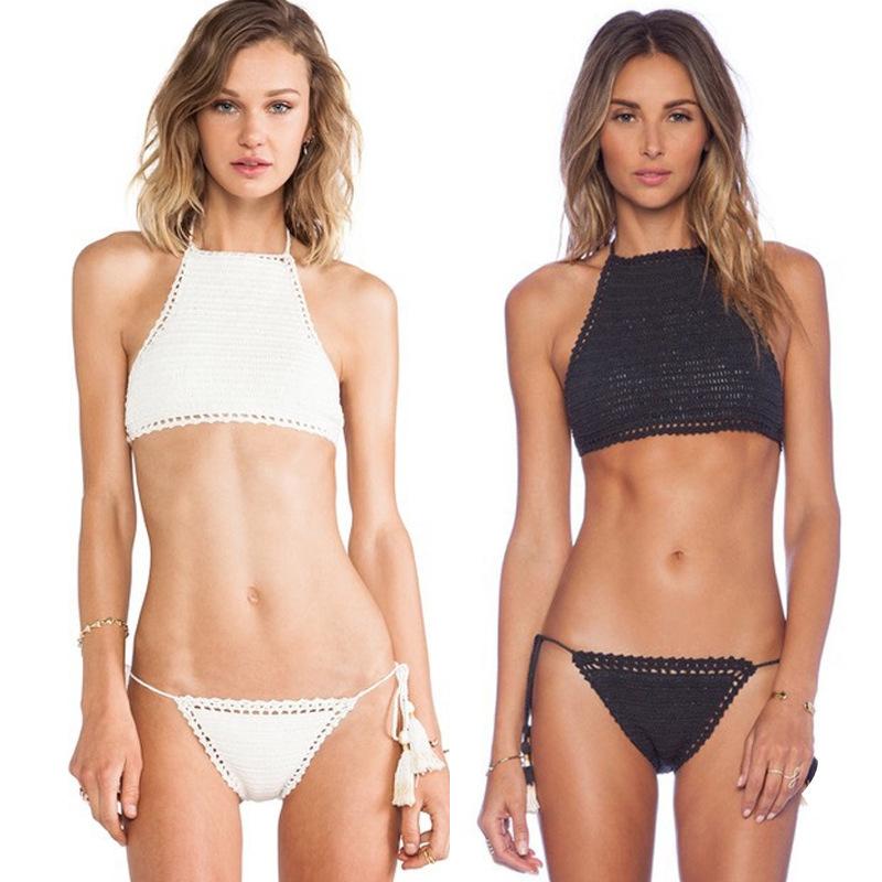 Вязаный крючком купальник бикини женский пляжный сексуальный завязывающийся раздельный купальник