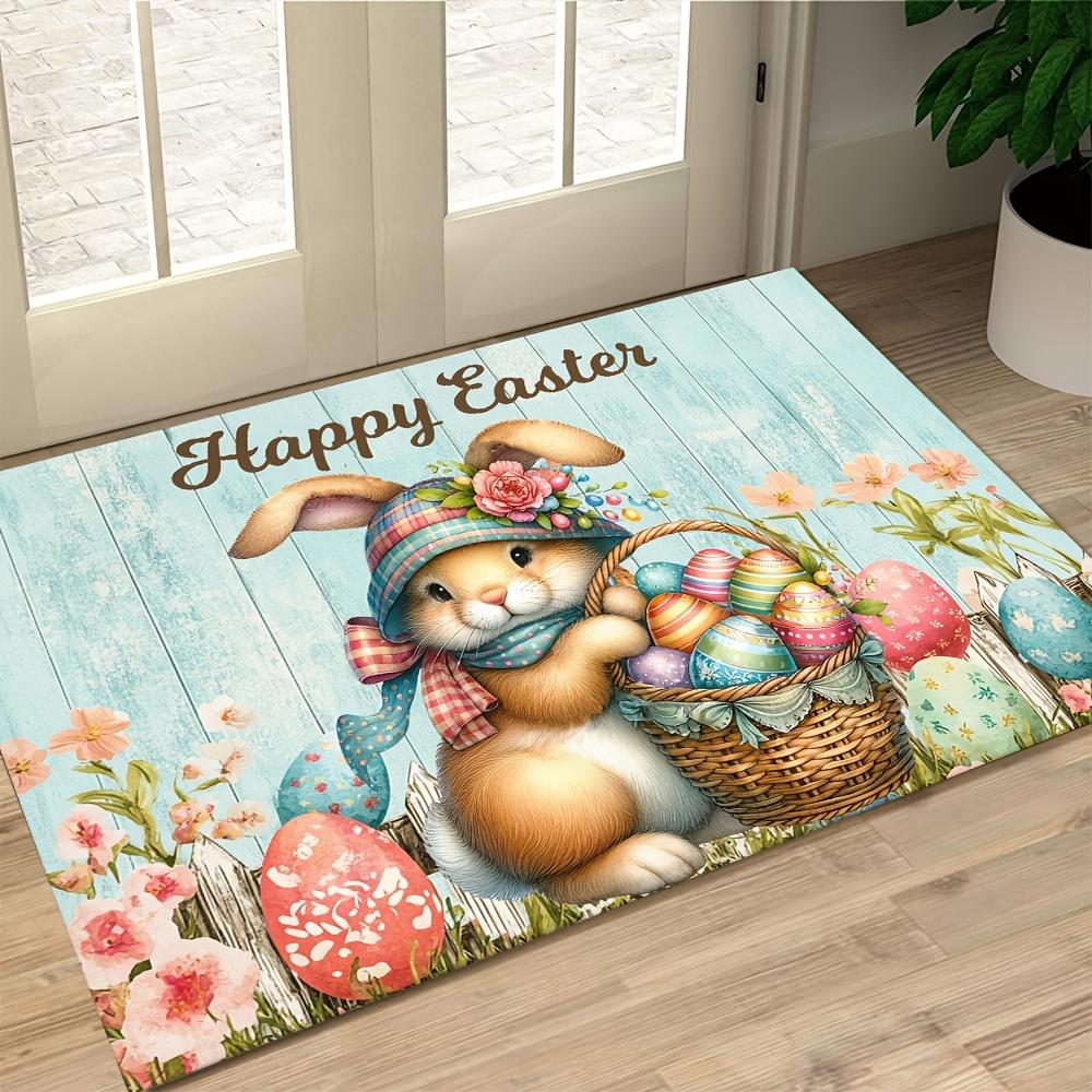 Easter Bunny Egg Welcome Doormat Living Room Bedroom Entrance Rug Non-Slip Washable Floor Mat Home Decor
