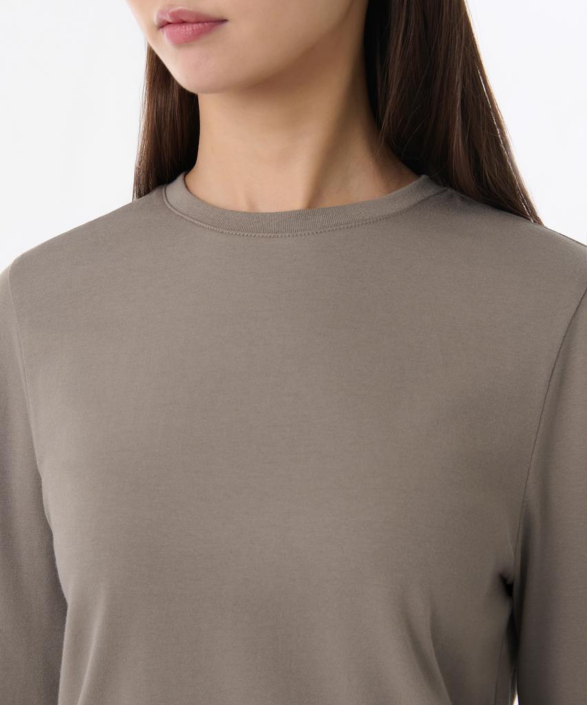 MUSINSA STANDARD WOMAN Женская эластичная футболка с круглым вырезом и длинным рукавом [Тауп]
