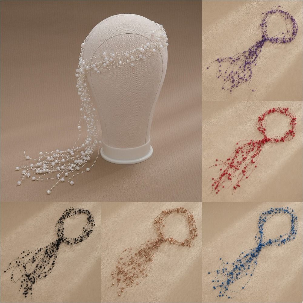 Imitation Pearl Beaded Tassel Wreath Multi-Layer Women Daily Hair Wear Wedding