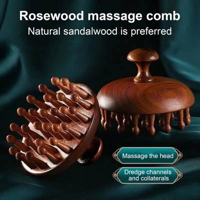 Натуральный сандаловый гребень с длинной ручкой, точечный массажер для меридиана, 22 зубца, расческа для меридиана для массажа головы и стимуляции роста волос