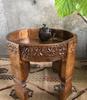 Wood Round Carved Coffee Table - Beautifull Side End table For Home Decor Furniture, Indian Central Ethnic Home Decor Table - Chakki Grinder