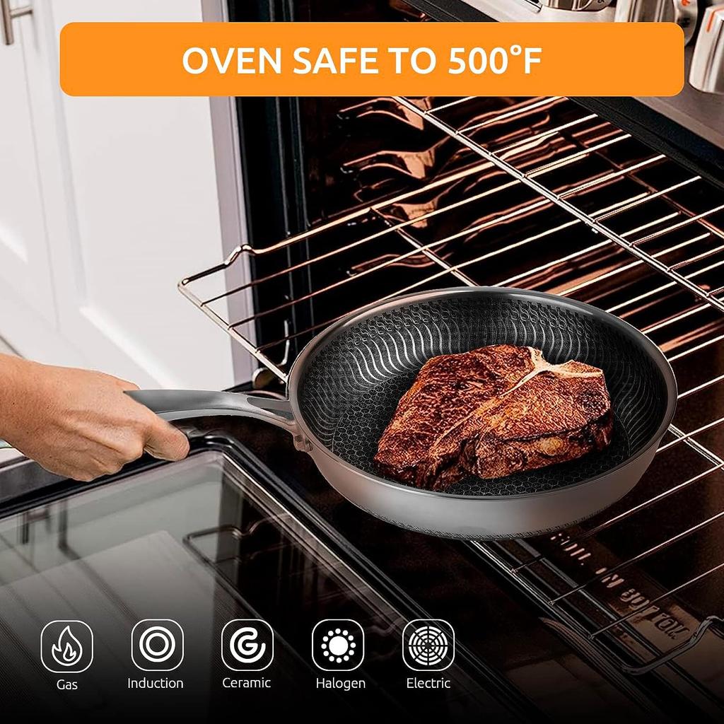 Сковорода с антипригарным покрытием, 11-дюймовая большая сотовая сковорода из нержавеющей стали 304 с антипригарным покрытием и ручкой - можно использовать в духовке, сковороды, сковороды шеф-повара