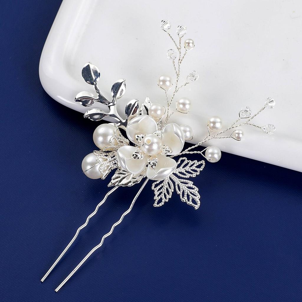 Crystal Rhinestone Hollow Leaf Hairpin Pearl U Shape Hair Pin For Wedding Bridal Party Updo Hairstyle Elegant Hair Accessories