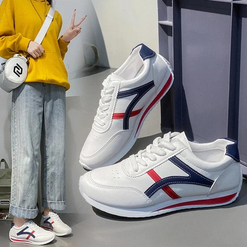 Fashion Informal Zapatillas De Deporte De Cabeza Redonda, Zapatos Ligeros, Versátil, Transpirable, Cross-lace, Blanco,tenis Womens Shoes