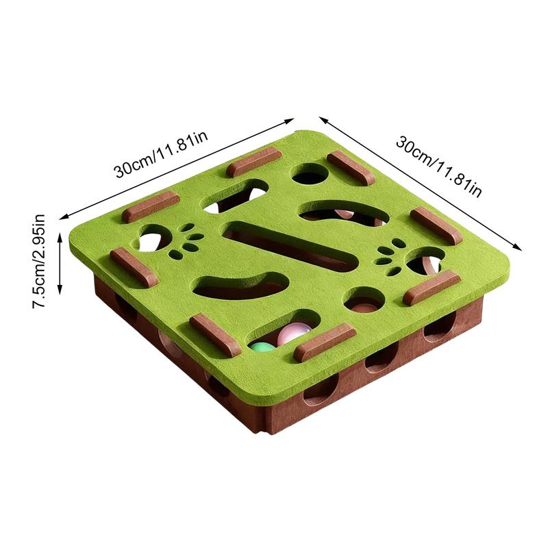 Interactive Cat Nail File Enrichment Box with 3 Bell Balls Cat Puzzle Maze Holes Toys Felt Box for Indoor