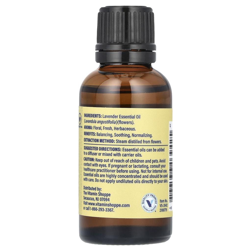 The Vitamin Shoppe, 100% чистое эфирное масло, лаванда, 1 жидкая унция (30 мл)