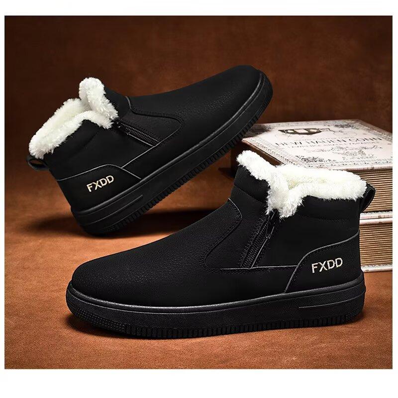 Зимние мужские сапоги с мехом, водонепроницаемые и противоскользящие, с толстым флисом, высокие хлопковые сапоги на одну ногу, теплая хлопковая обувь
