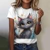 Summer Women's T Shirt 3d Cat Print Fashion Elegant Temperament Short-Sleeve Streetwear Popular Female Oversized Clothing