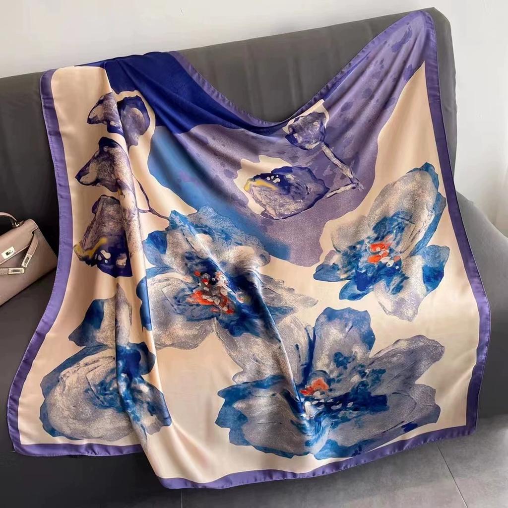 110cm Large Sqaure Scarf Printed Imitation Silk Scarf Women's Hadscarf
