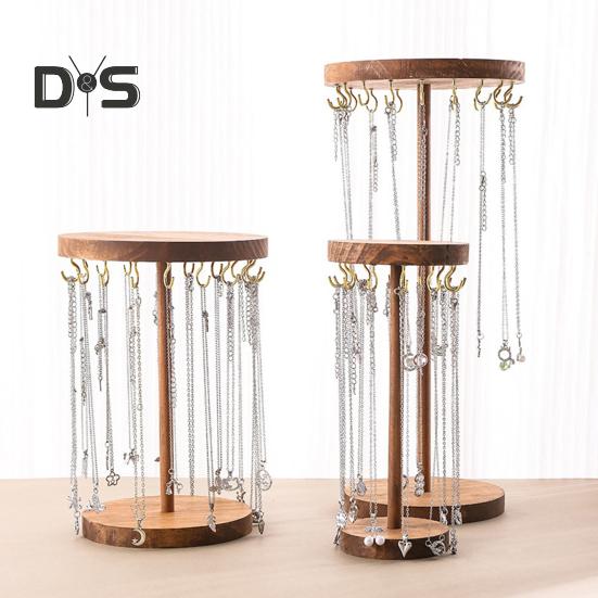 Standing Necklace Holder Jewelry Organizer with Hooks Wooden Base Headband Organizer Display Stand for Girls Necklaces Bracelets