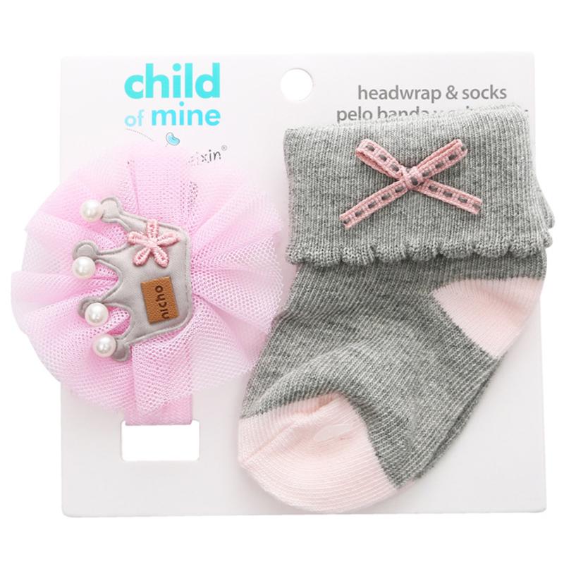 Cotton Toddler Newborn Socks Headband Sets Baby Girls Lace Flowers Headband Baby Shower Gifts