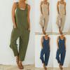 Women Loose Style Jumpsuit Solid Color U-shaped Collar Sleeveless Overalls With Pockets