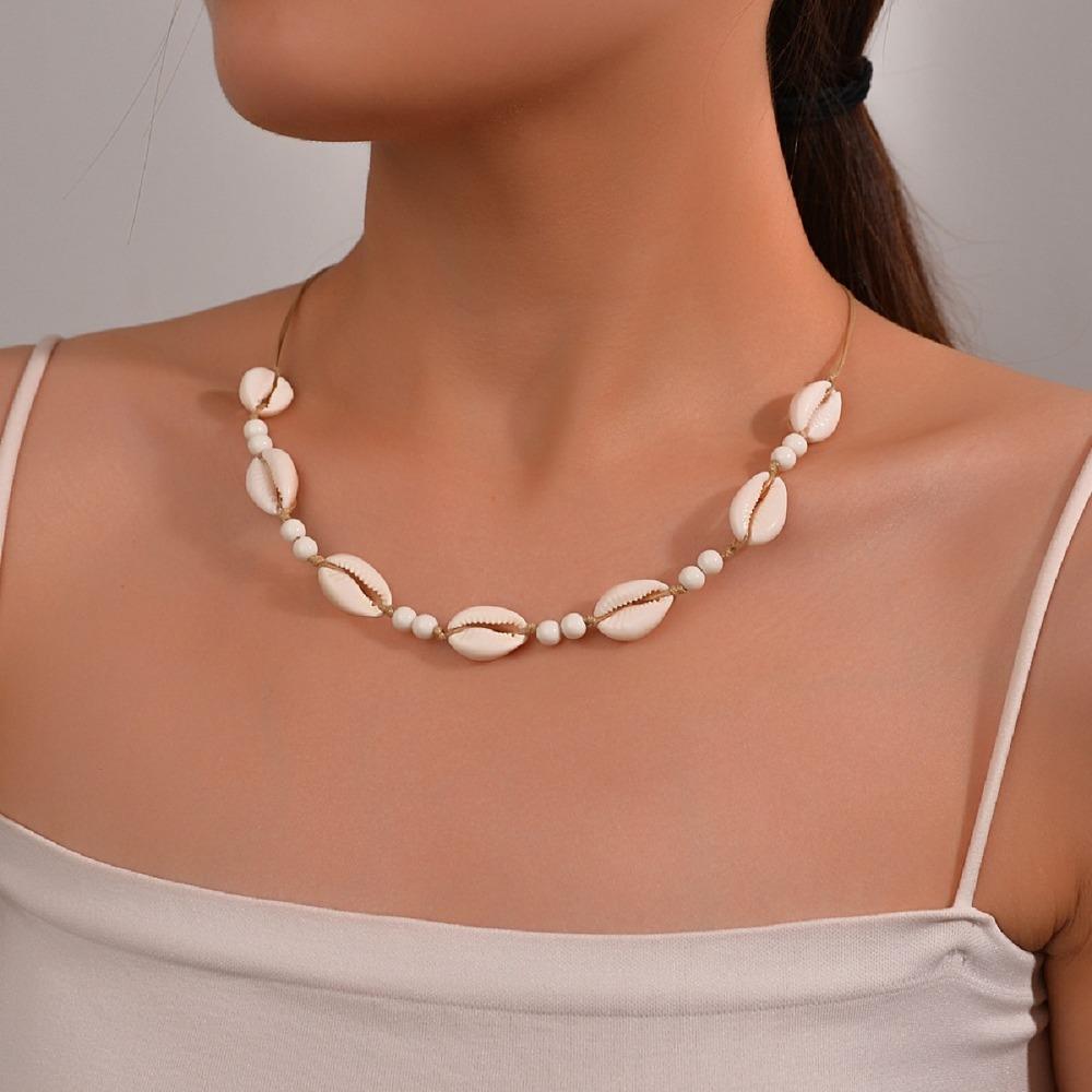Shell Shell Beaded Necklace Adjustable Adjustable Neck Chain Minimalist Shell Braided Chain  Woman