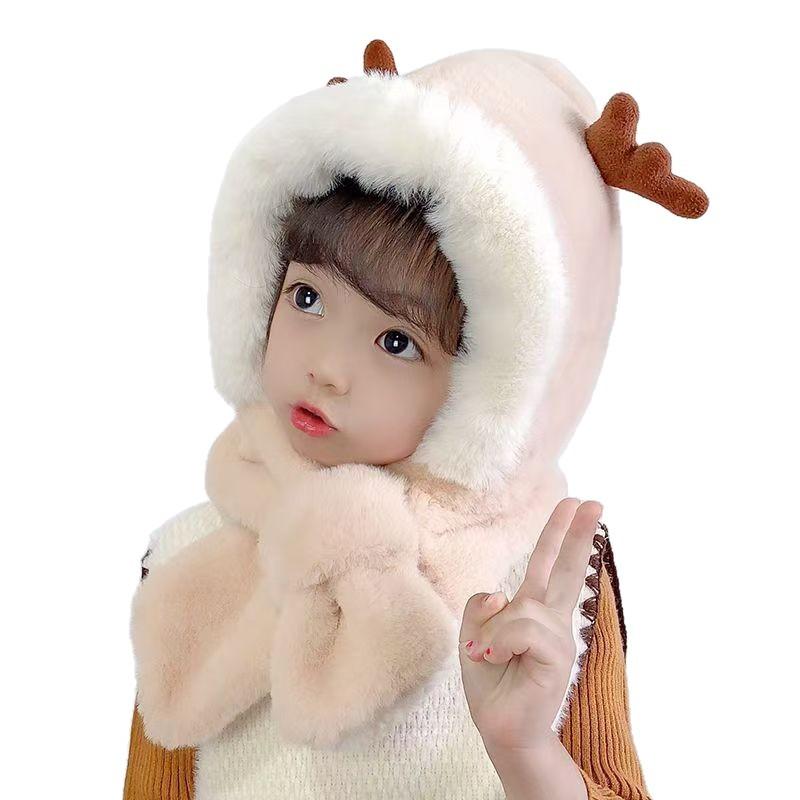 Baby hat autumn and winter children's plush hat scarf integrated male and female children's plush thickened warm windproof hat