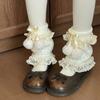 Fashionable Plush Balls Bows Adorned Leg Warmers with Lace Detail for Women's Hollowout Knitted Short Leg Covers Sleeves