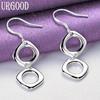 925 Sterling Silver Two Sided Round Dropped Earrings Fashion Jewelry