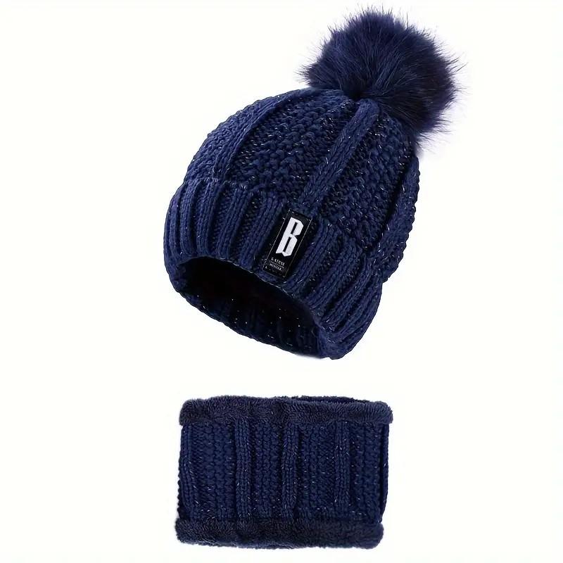 2Pcs Winter Hat Set Thickened Plush Windproof and Cold-Proof Casual Warm Hats with Scarf Winter Accessory