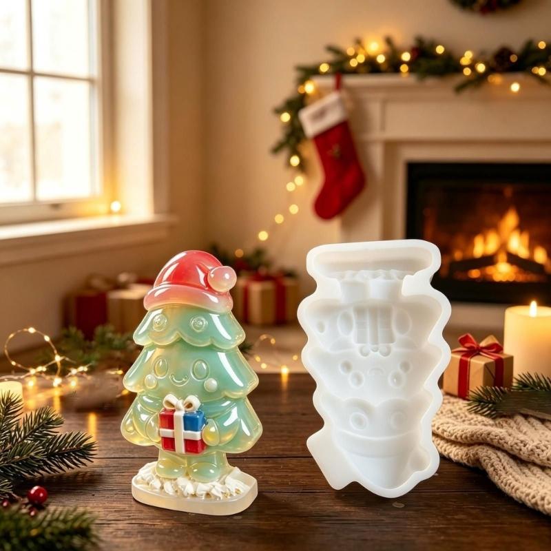 Flexible Cartoon Christmas Tree Figure Silicone Mold with Smooth Interior for Shaping Cakes, Chocolate, Puddings, Mousses, and Plasters Decorations