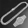 12mm Tennis Necklace +baguette Watch+bracelet Combo Sets Hip Hop Chain Iced Out Bling Paved Rhinestones For Men Women Jewelry