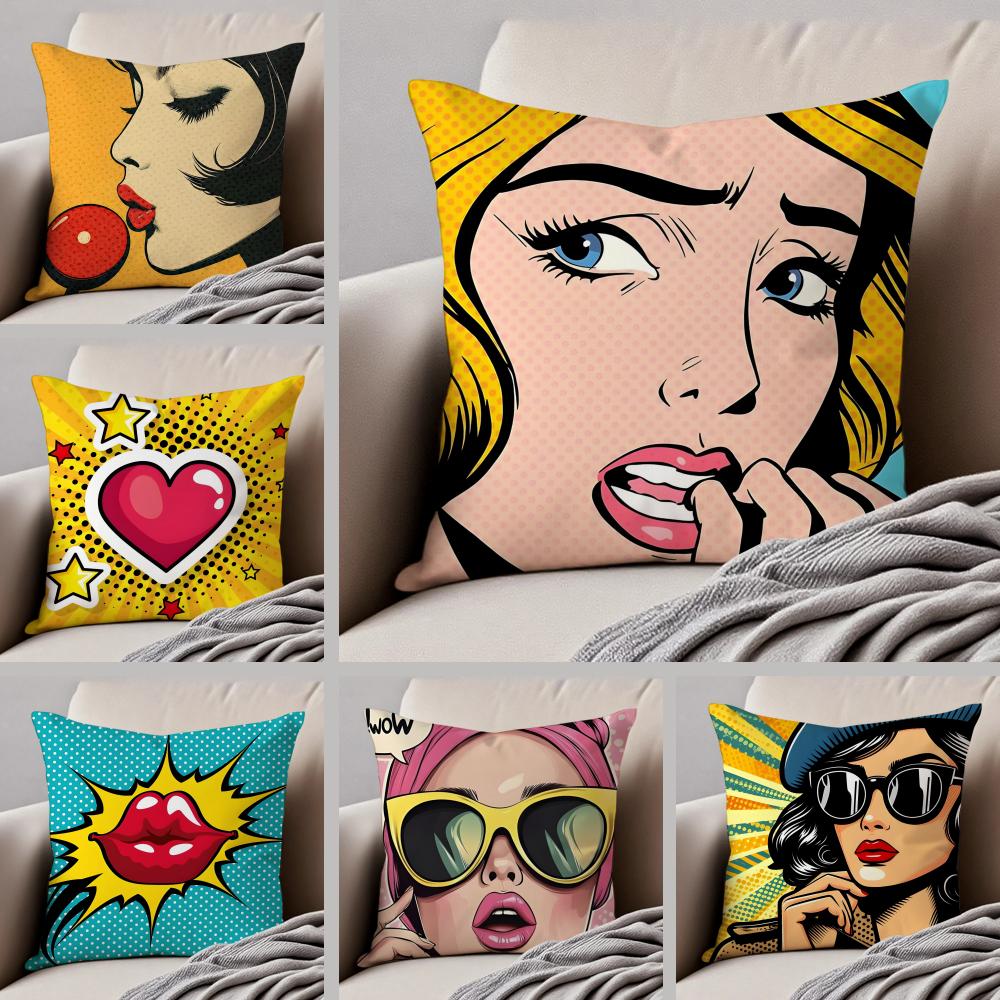 Classic Pop Art American Art RRoy Lichtenstein Cushion Cover Throw Pillow Cover Hidden Button Durable Polyester Chair Cushion