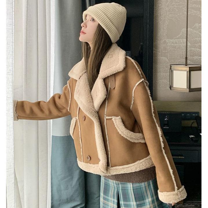 Short Jacket Women's Winter Fashion Fur Loose Stand-up Collar Thin Short Tops