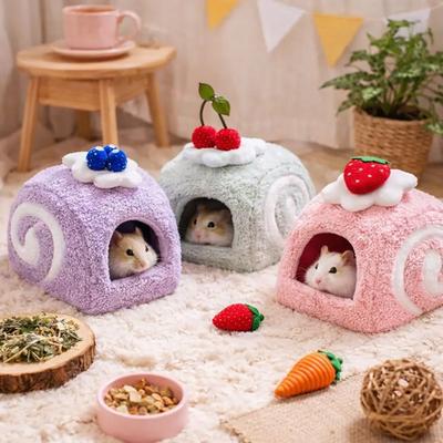 Теплый домик-гнездо для хомяка в форме рулета Swiss Roll, милый домик-укрытие для птиц, мягкое многофункциональное хлопковое гнездо для морской свинки, мелких животных