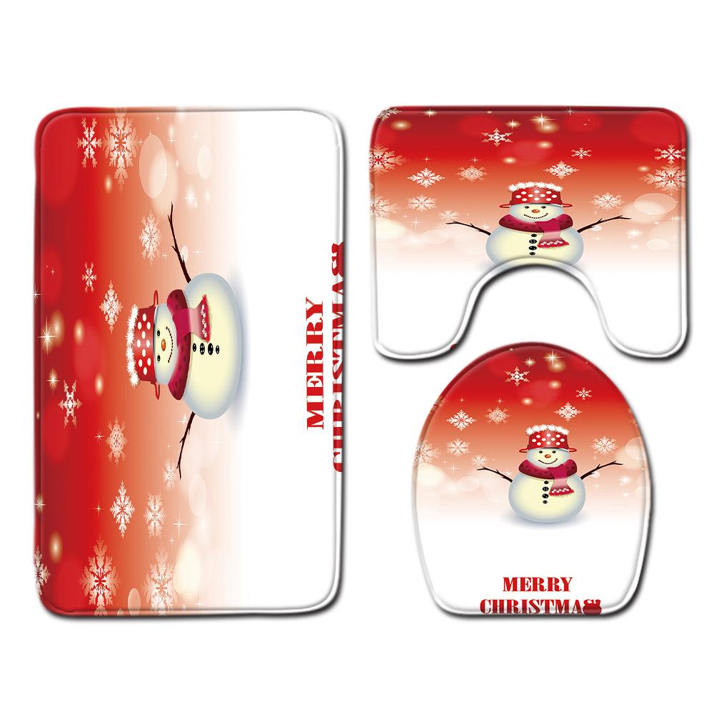 Christmas Shower Curtain Floor Mat Combination Four-Piece Set Bathroom Toilet Carpet Shower Room Mat Foot Mat