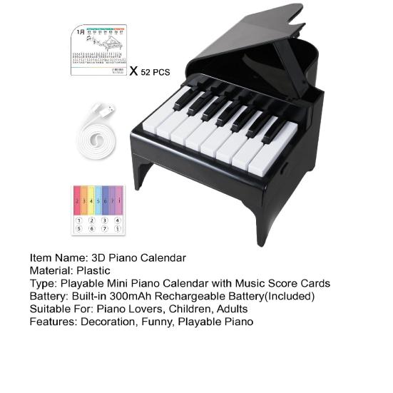 2024 Playable Piano Calendar with 52 Music Scores Musical Scale Sticker USB Rechargeable 3D Piano Desktop Calendar Decoration Birthday Gift