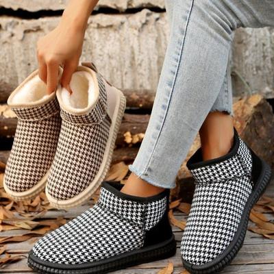 Зимние новые теплые клетчатые ботинки-дутики с круглым носком, женские бархатные короткие хлопковые туфли для женщин