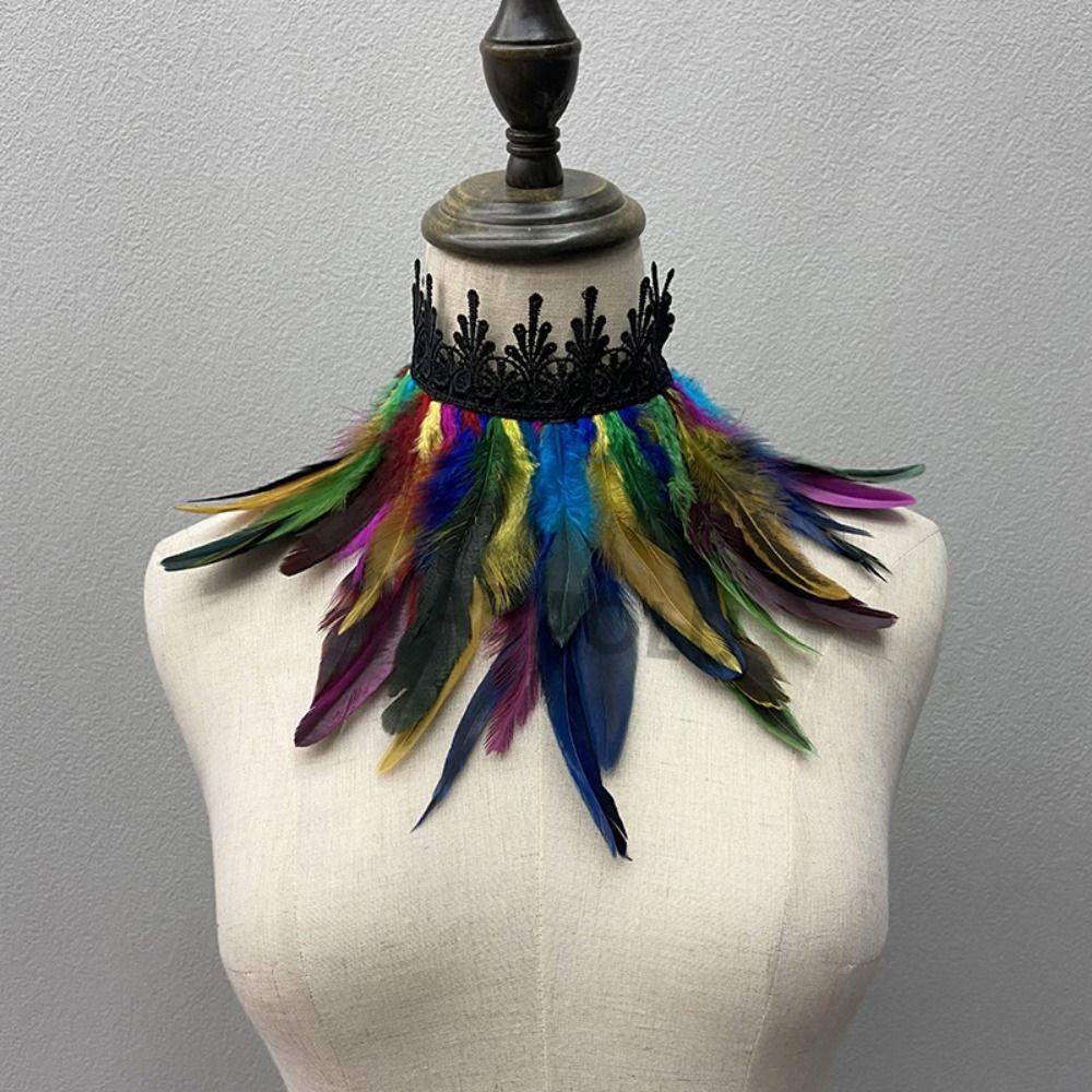 Cosplay Women Sexy Natural Feather Feather Choker Lace Fake Collar Punk Cape Shawl