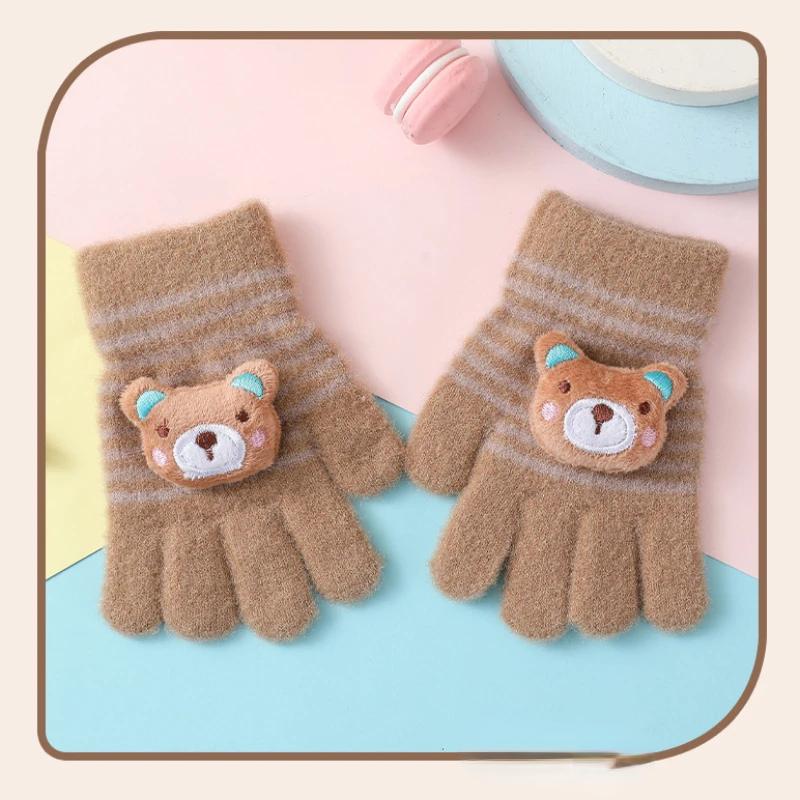 1Pairs Cute Cartoon Rabbit Bear Winter Warm Kids Gloves Kindergarten Boys Girls Five Finger Knitted Gloves for 3 To 6 Years
