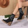 Autumn New Coarse Heel Single Boots Round Head Pointed Suede Embroidery Sleeve Anti-slip Wear-resistant Short Boots