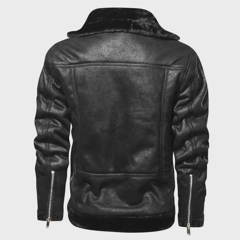 Men's Lamb Fur Leather Jacket - Thick, Warm Motorcycle Coat, Casual Large Size for Europe and America.