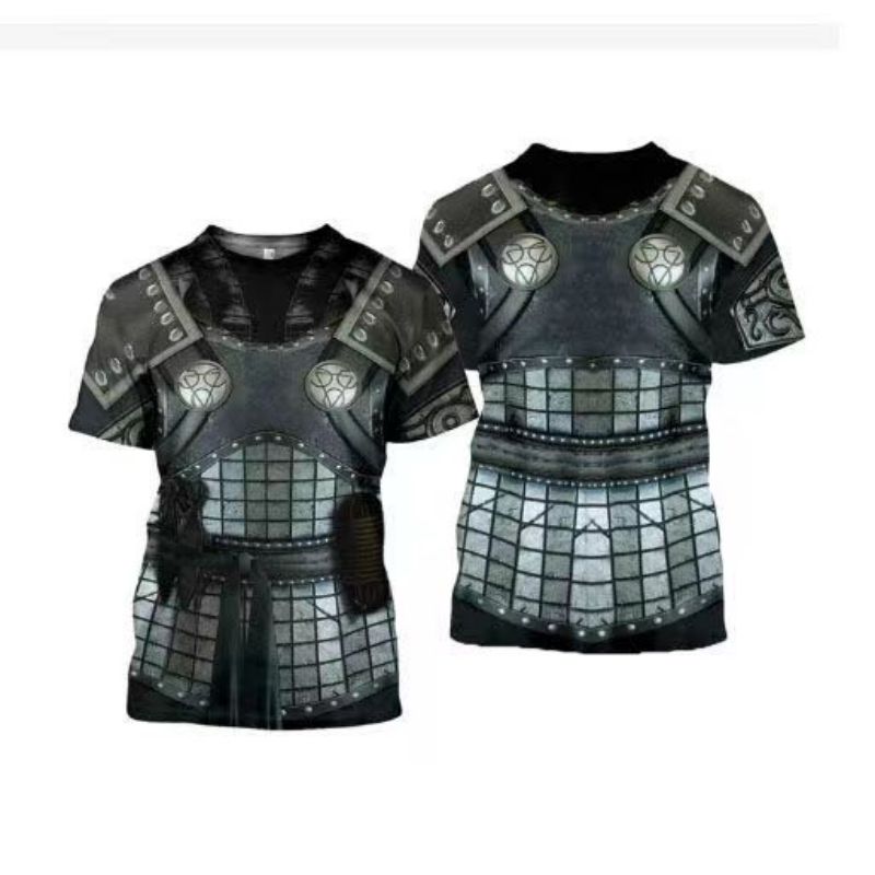 Летний мужской 3D-печатный ретро-костюм в стиле средневекового рыцаря с круглым вырезом и коротким рукавом, свободный повседневный топ больших размеров