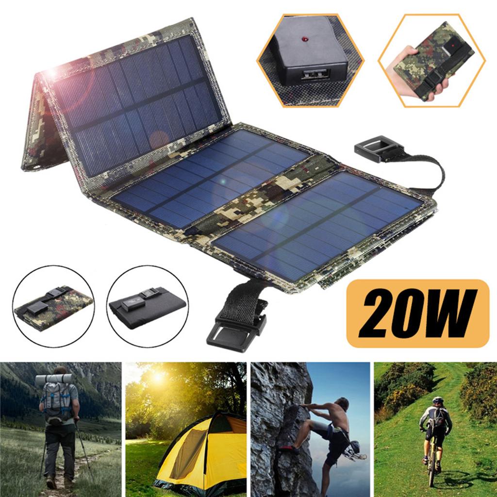 20W 5V Outdoor Solar Panel Charger Foldable USB Solar Panel Cells Full Time Power Solar Panel Mobile Power Supply for Camping 4