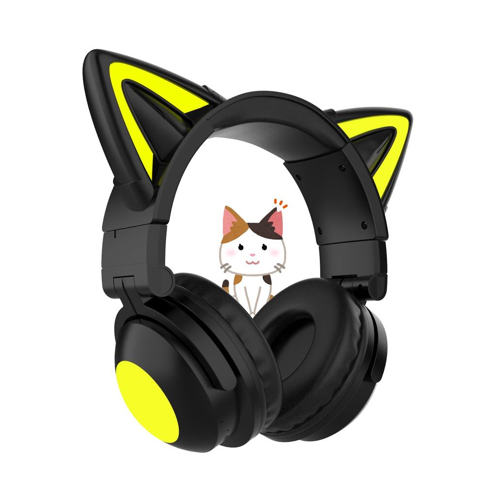 E-Greetshopping Cat Ear Bluetooth Gaming LED USB Noise for Work from School Entrance Japanese Instruction Manual Included Headphones, 5.0, Headset, Wi