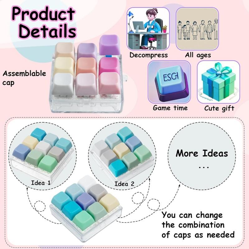 Разноцветная брелок-игрушка-антистресс Клавиатура 9-в-1 Кнопка декомпрессии Клавиатура Игрушки-кликкеры для пальцев Снятие стресса Подарки-фиджеты