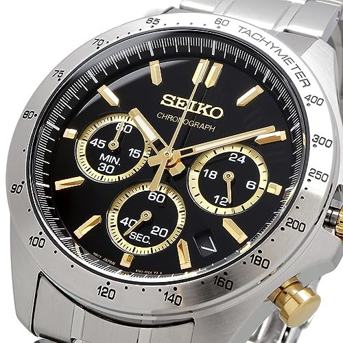Seiko Мужские кварцевые наручные часы с секундомером 1/5 секунды SBTR015 Черный x Золотой Оригинальный продукт для внутреннего рынка