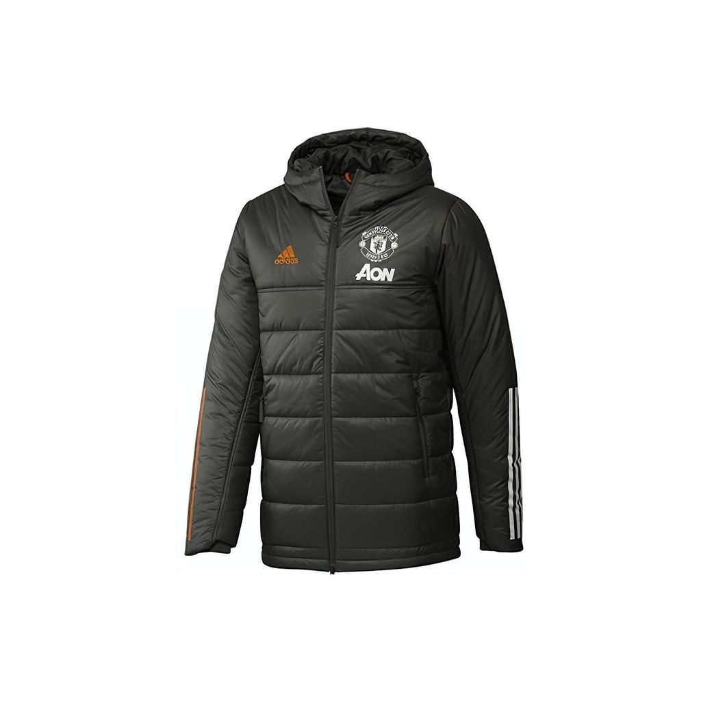 adidas Mufc Outdoor Sports Hooded Cotton Jacket Winter Men Jacket Military-Green FR3682