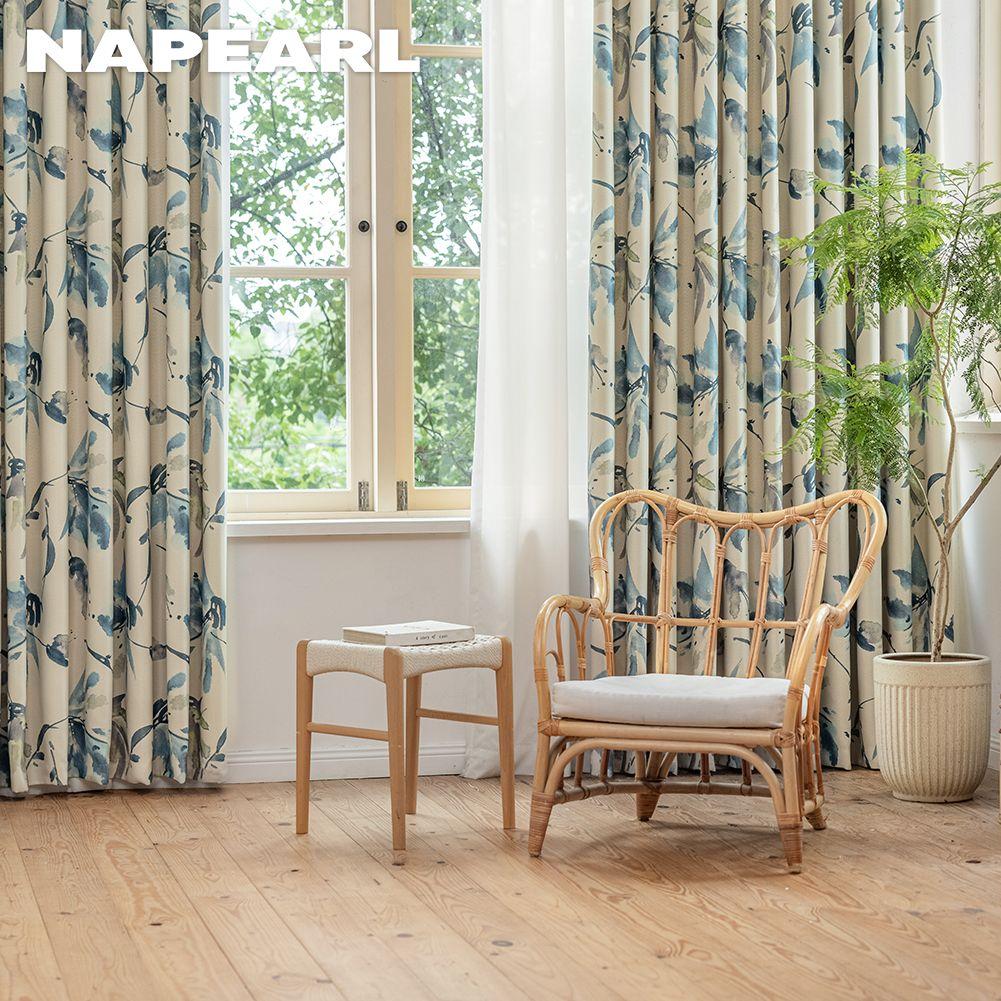 1PC NAPEARL 70-80% Light Blocking Pastoral Style Green Plant Printed Blackout Curtain For Bedroom Living Room Home Decor